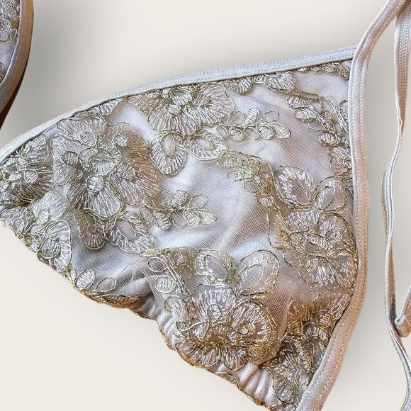 Hunter McGrady×Playful Promises Gold Embroidered Bikini Swim Top - Picture 6 of 8